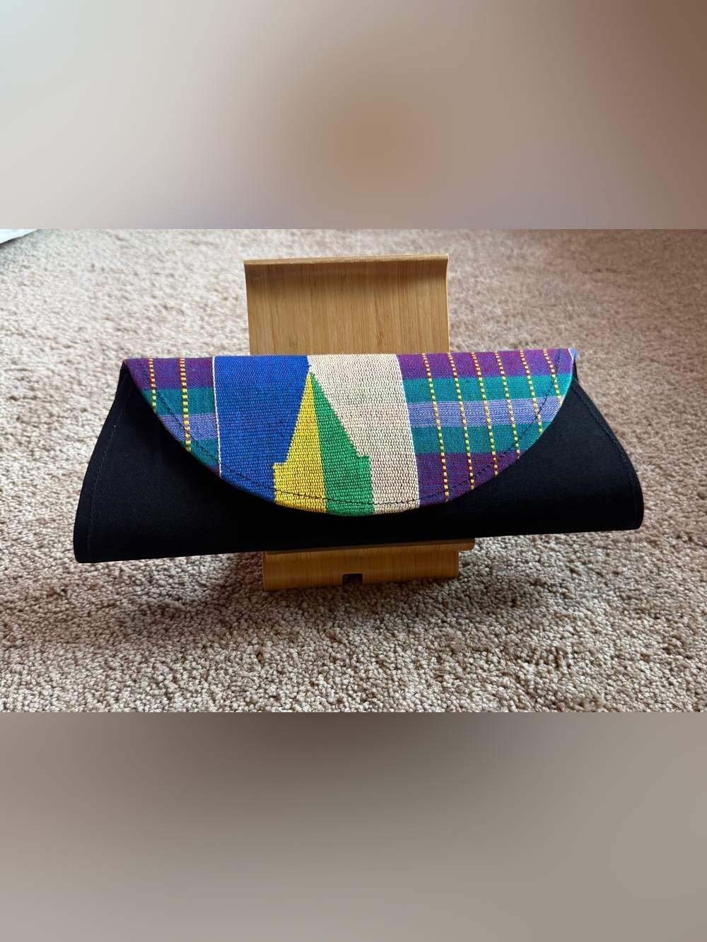 Ghanaian Colorblock Geometric Fold-Over Clutch - Black & Multicolor